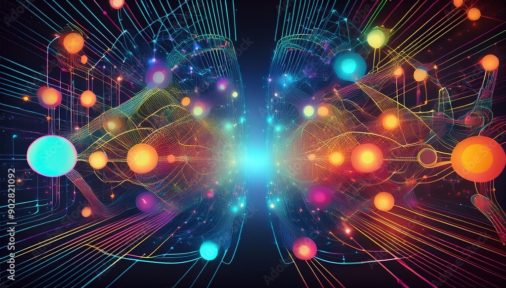 Obraz premium Generative AI creating complex network structures, tech, multicolor, digital illustration, hightech