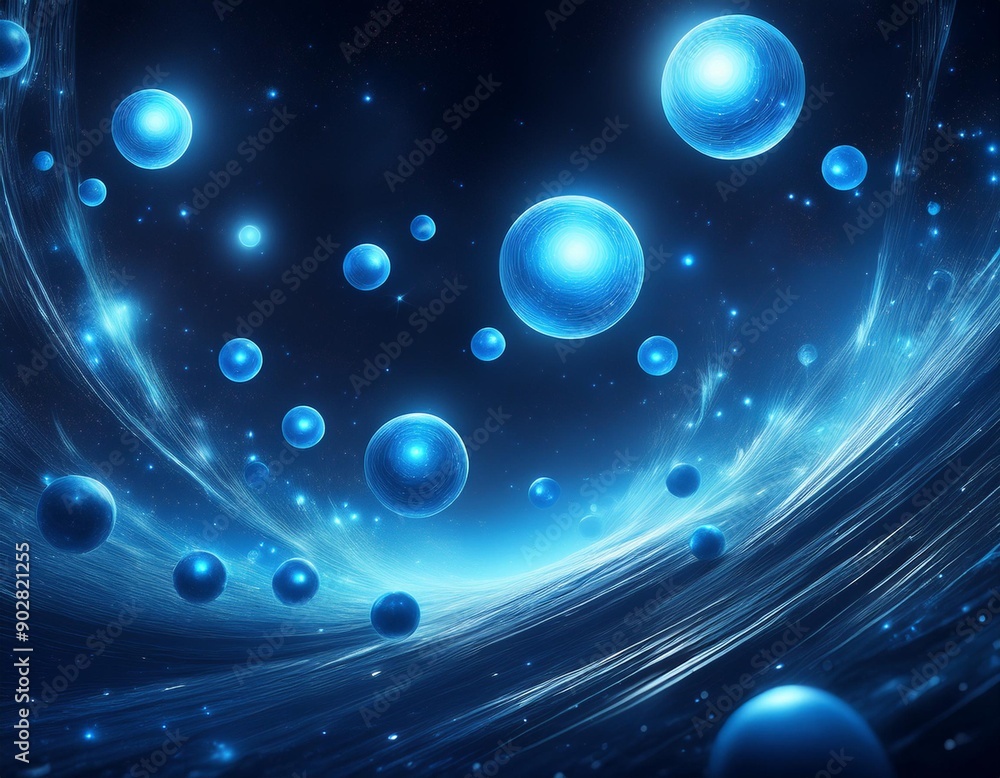 Obraz premium Mystical glowing blue spheres floating in space.
