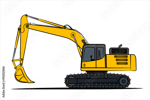 Crawler excavator sketch, commercial vehicle. Heavy backhoe construction machines equipment concept. Abstract Earth mover, digger. Yellow crawler excavator. Flat vector eps 10