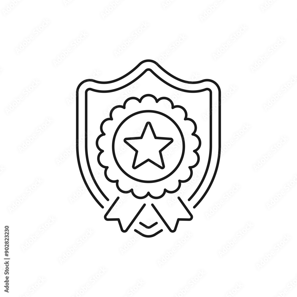 Star badge shield icon line style isolated on white background. Vector illustration Star badge shield icon line style isolated on white background. Vector illustration