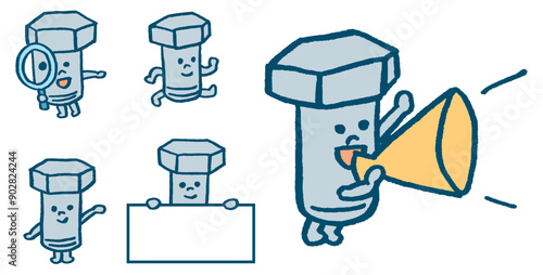 工事関係で使えそうなかわいい工具のボルトのキャラ素材