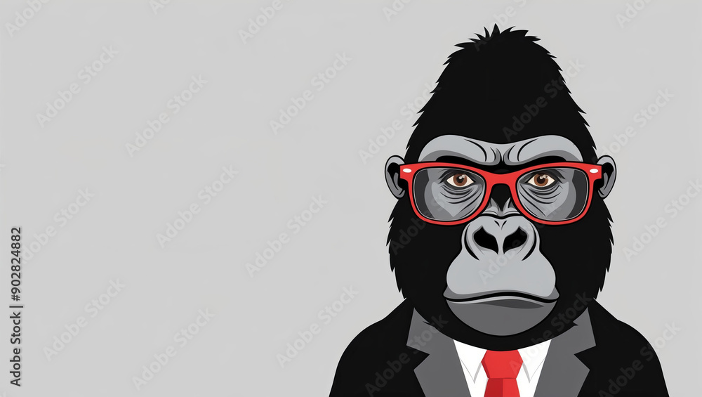 Gorilla wear glasses with strange facial expressions on white background. with copy space. Cute animal character Gorilla wear glasses with strange facial expressions on white background. with copy space. Cute animal character