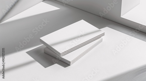 Wallpaper Mural Mockup of two horizontal business card stacks on a white textured background, angle view. Torontodigital.ca