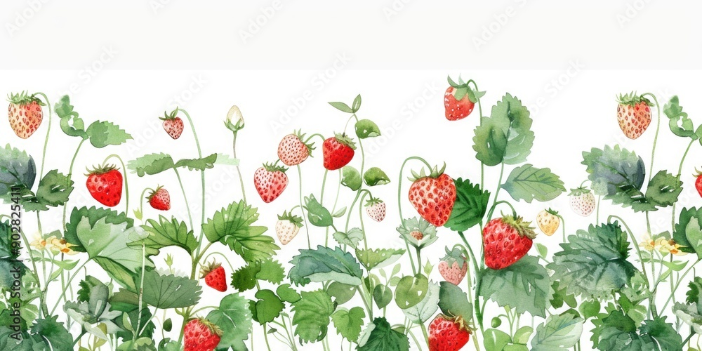 Vibrant Wild Strawberry Harvest. Hand Painted Watercolor Illustration of Fresh Organic Berries in Natural Setting Vibrant Wild Strawberry Harvest. Hand Painted Watercolor Illustration of Fresh Organic Berries in Natural Setting
