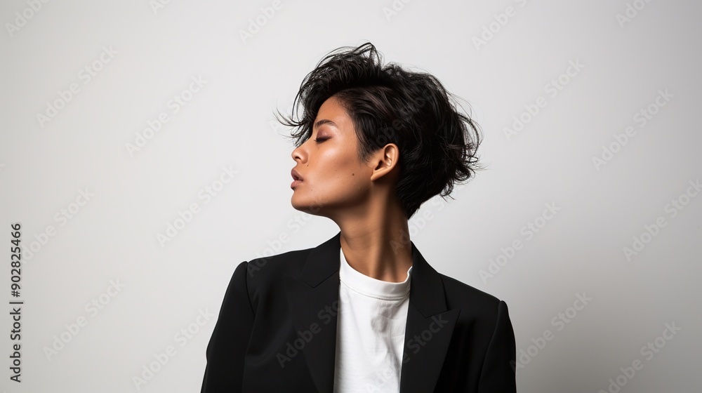 Minimalist Androgynous Elegance in Studio Setting Minimalist Androgynous Elegance in Studio Setting