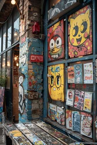 Wallpaper Mural Colorful Graffiti Art Adorns the Exterior of a Trendy Café in Urban Setting Torontodigital.ca