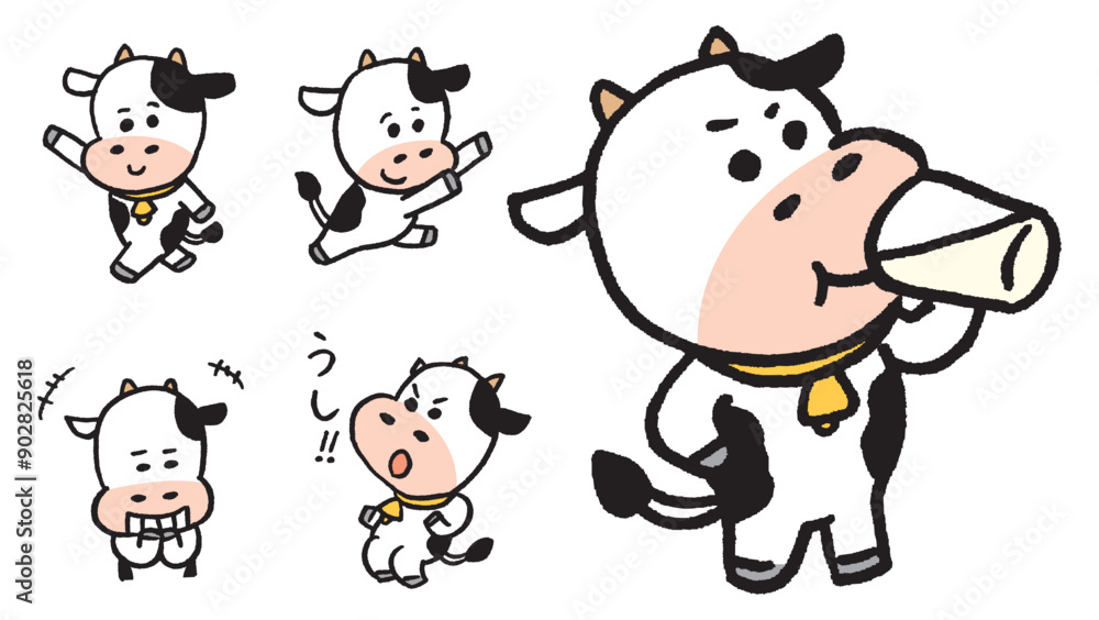 Obraz premium 白と黒のコミカルでかわいい牛のキャラ素材
