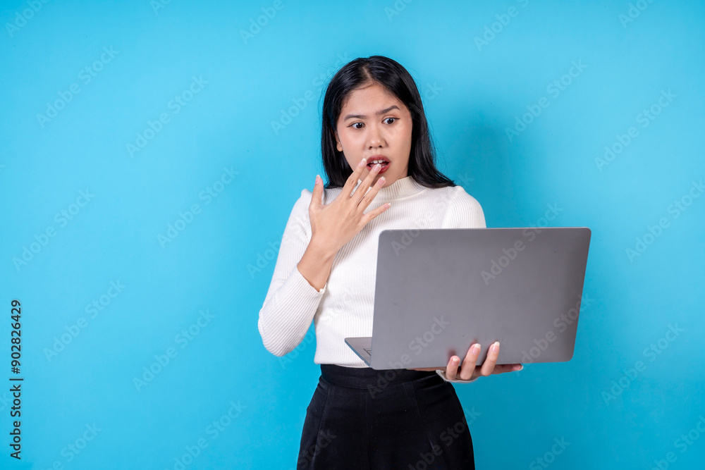 Women are doing various poses on a blue background. Women are doing various poses on a blue background.