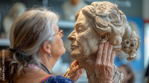 Participants practicing sculpture techniques, Workshop, Hands-on artistic sculpting.