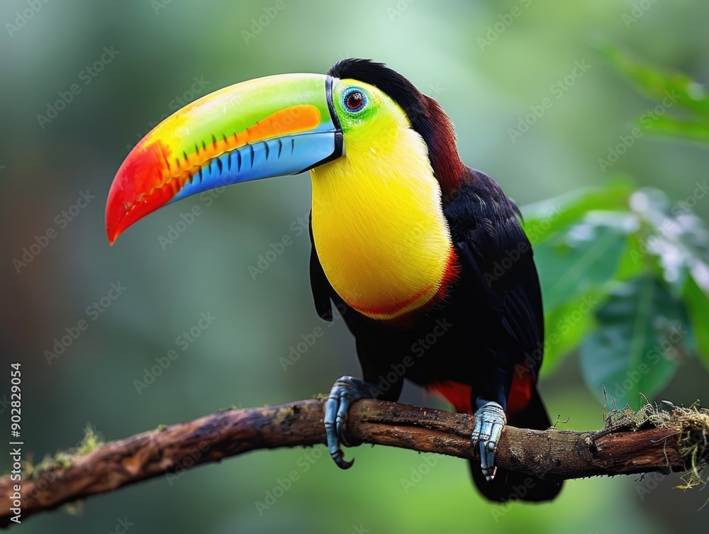 Obraz premium Vibrant Toucan with Colorful Beak Perched on Branch Exuding Exotic Beauty