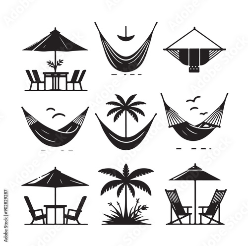 Hammock icon set vector illustration