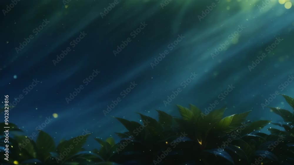 Fairytale water landscape, close-up green leaves under water Fairytale water landscape, close-up green leaves under water