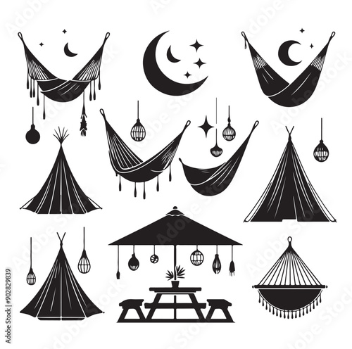 Hammock icon set vector illustration