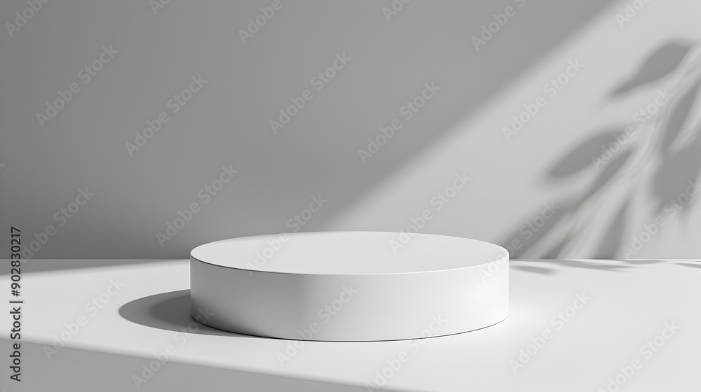 Elegant White Pedestal on Soft Grey Backdrop for Cosmetic Product Presentation Elegant White Pedestal on Soft Grey Backdrop for Cosmetic Product Presentation