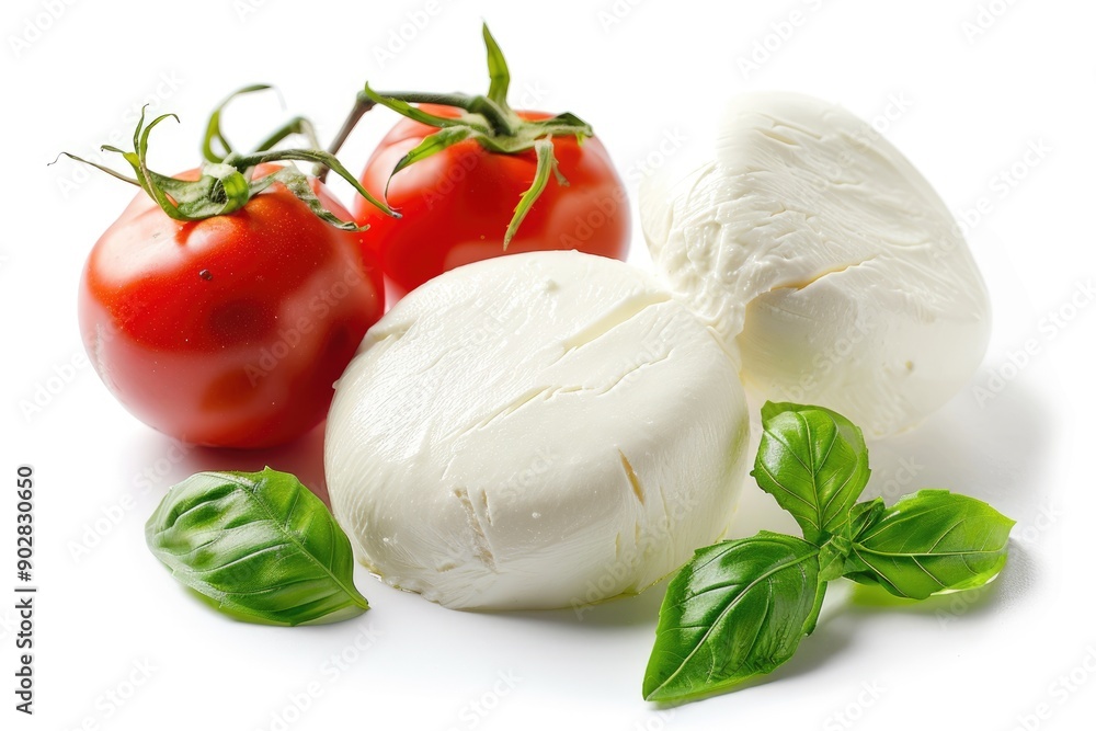 Watercolor Mozzarella Cheese and Fresh Tomatoes on White Background Watercolor Mozzarella Cheese and Fresh Tomatoes on White Background