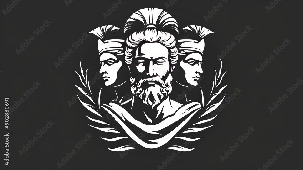 Obraz premium simple logo, roman style, god flanked by two goddesses, vector, monochrome style
