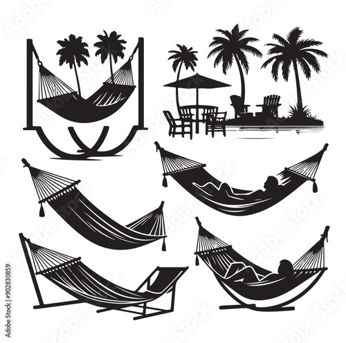 Hammock icon set vector illustration