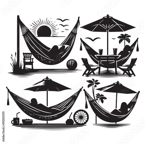 Hammock icon set vector illustration