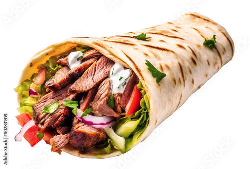 Shawarma durum doner kebab over transparent background.