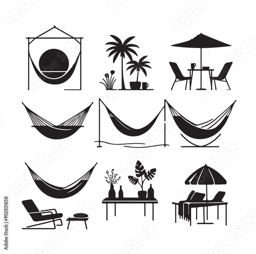 Hammock icon set vector illustration