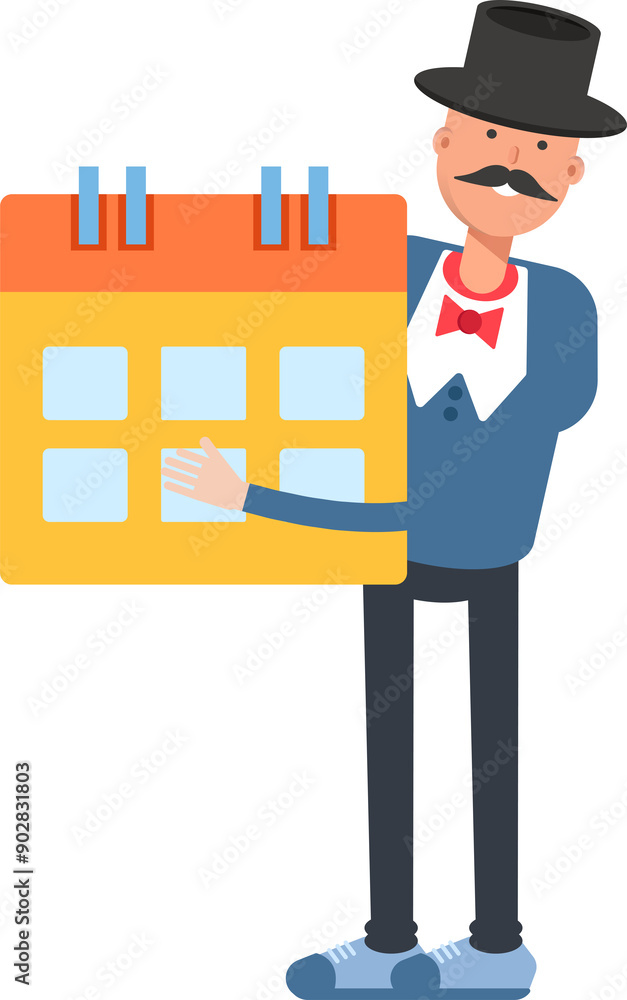 Gentleman in Top Hat Character Holding Calendar
Gentleman in Top Hat Character Holding Calendar