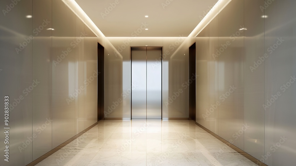 Elegant Hotel Elevator with Mirrored Walls and Soft Lighting Elegant Hotel Elevator with Mirrored Walls and Soft Lighting