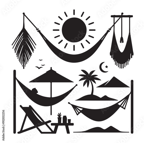 Hammock icon set vector illustration