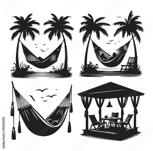 Hammock icon set vector illustration