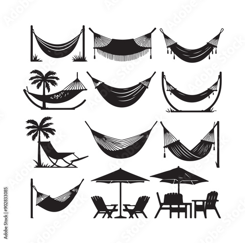 Hammock icon set vector illustration