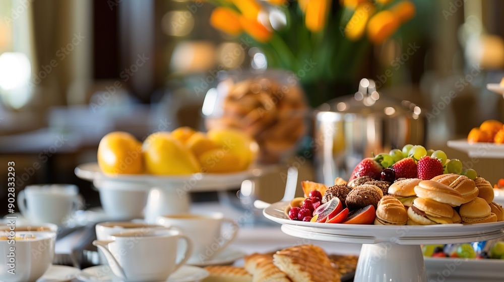 Opulent Gourmet Breakfast Buffet in a Lavish Hotel Dining Room Opulent Gourmet Breakfast Buffet in a Lavish Hotel Dining Room