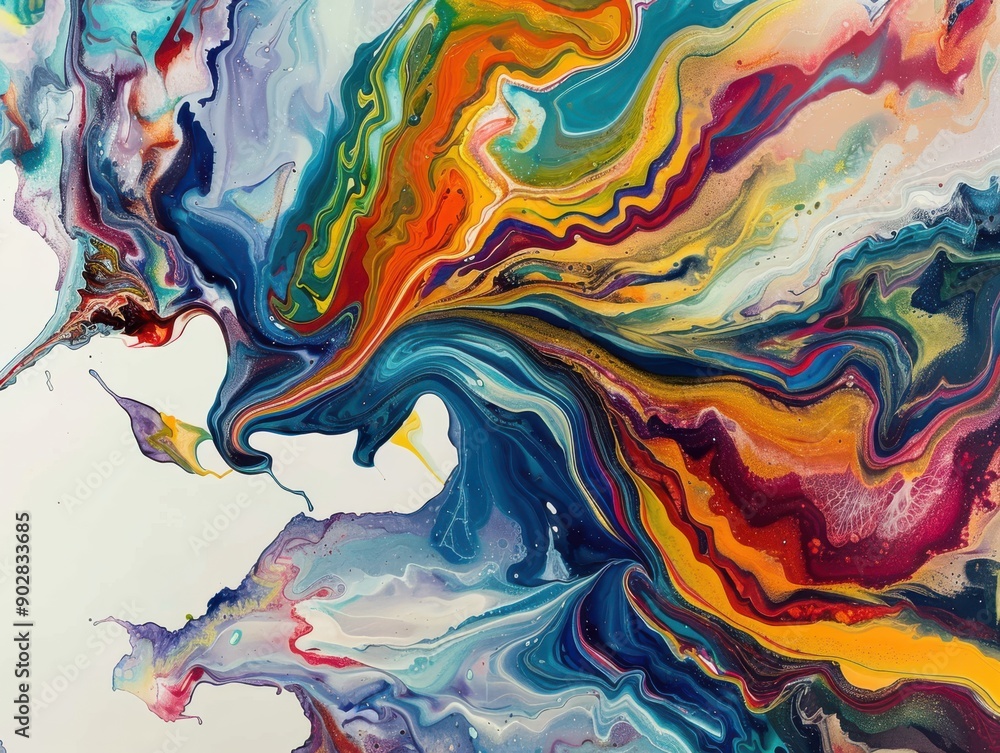 Fototapeta premium A painting of a colorful wave with a blue and yellow swirl