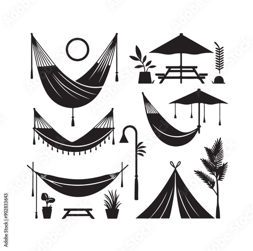 Hammock icon set vector illustration
