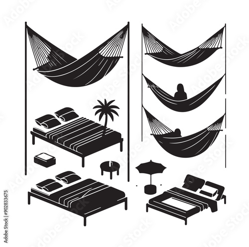 Hammock icon set vector illustration
