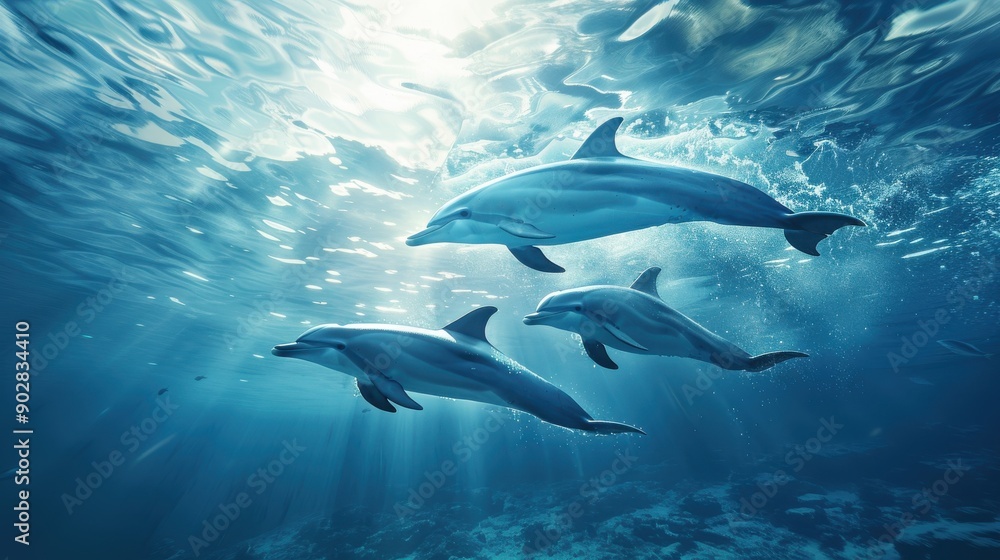 Three dolphins swimming in the ocean Three dolphins swimming in the ocean