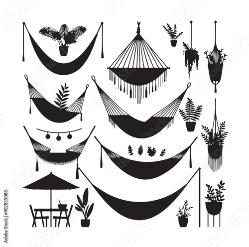 Hammock icon set vector illustration