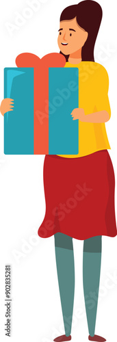 Young woman is holding a large gift box, excited to celebrate a special occasion