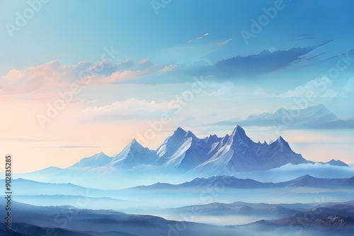 Distant mountains covered in blue haze Generative AI