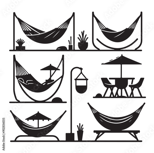 Hammock icon set vector illustration