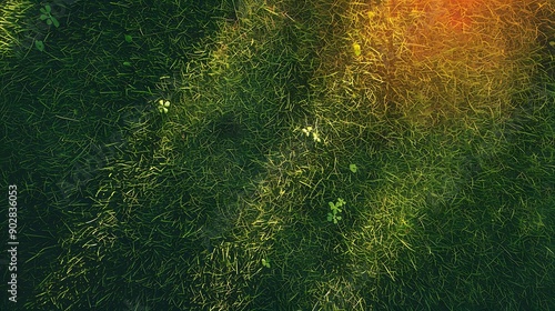 Green grass texture orange background summer sport field