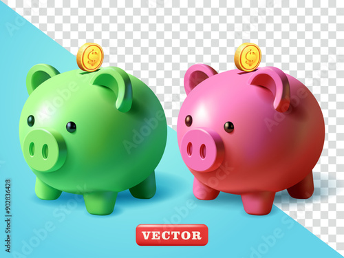 Piggy bank, 3d vector. Suitable for financial, business and design elements