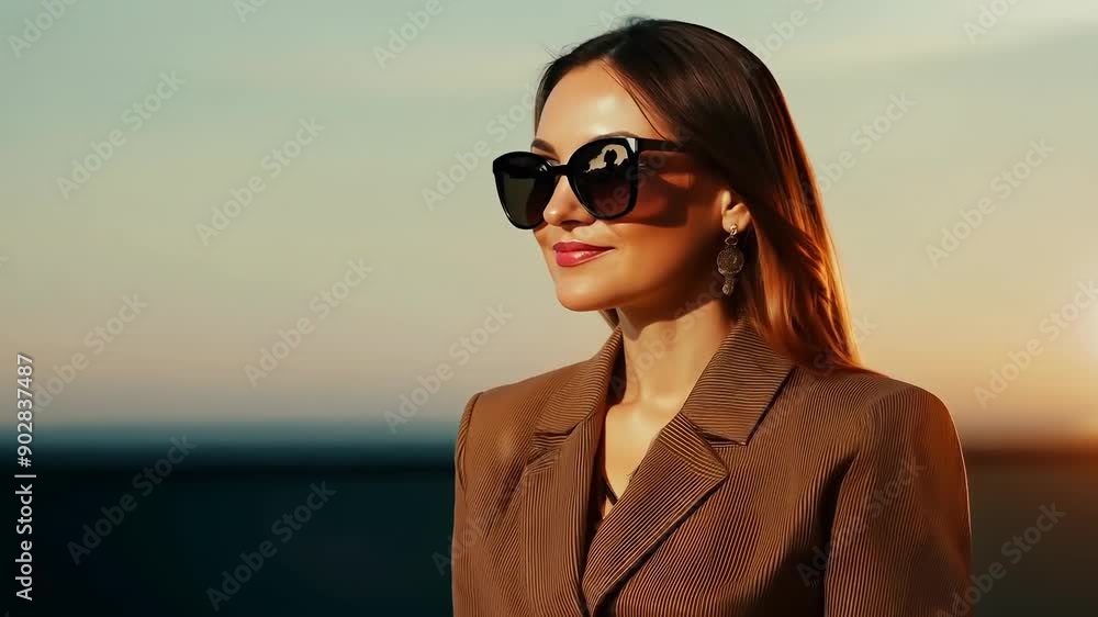 Elegant woman in sunglasses golden hour Elegant woman in sunglasses golden hour