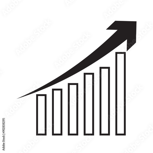 Growing bar graph icon . Rising arrow symbol vector