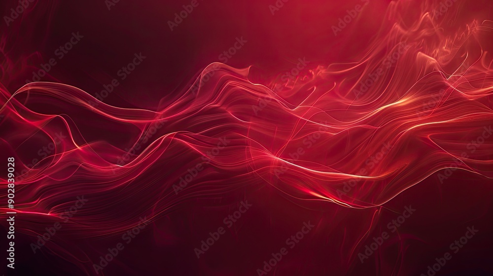 Fototapeta premium A deep red background with gentle, flowing waves and lines, creating a calm and serene atmosphere.