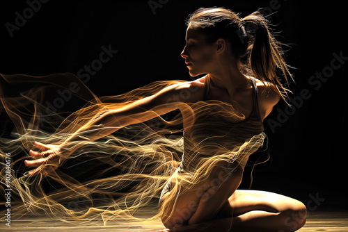 Flexible Woman with Long Exposure Trail of Movement
