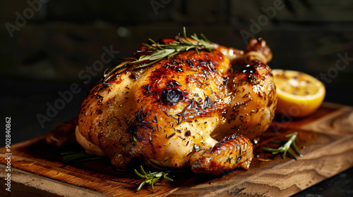 Wallpaper Mural Delicious whole roasted chicken seasoned with rosemary and lemon on a cutting board Torontodigital.ca