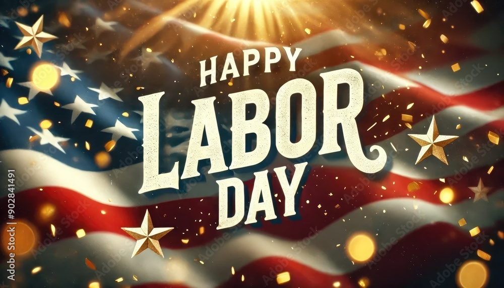 Concept Happy Labor Day Celebration with American Flag and Golden Stars
Concept Happy Labor Day Celebration with American Flag and Golden Stars