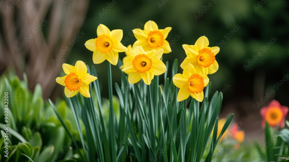 Obraz premium A bunch of bright yellow daffodils in full bloom
