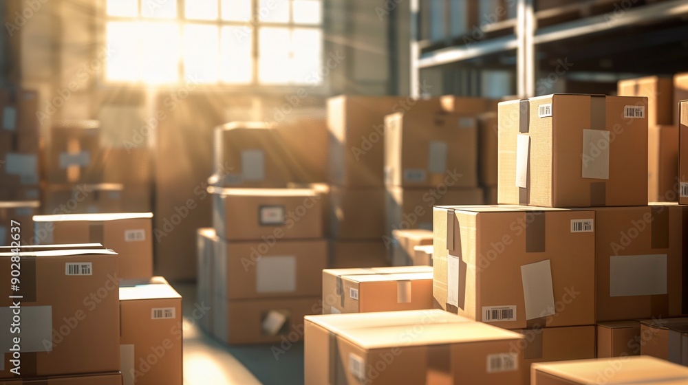 Cardboard box packages on trolley. Logistics and distribution service Cardboard box packages on trolley. Logistics and distribution service