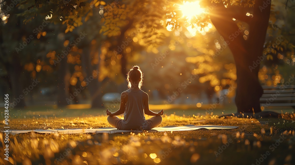 A serene image of a person in the childs pose on a yoga mat in a tranquil park setting with the sun setting behind, more clarity with clear light and sharp focus, high detailed A serene image of a person in the childs pose on a yoga mat in a tranquil park setting with the sun setting behind, more clarity with clear light and sharp focus, high detailed