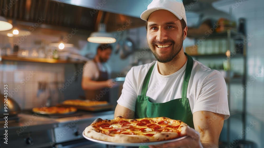 The chef holding pizza The chef holding pizza